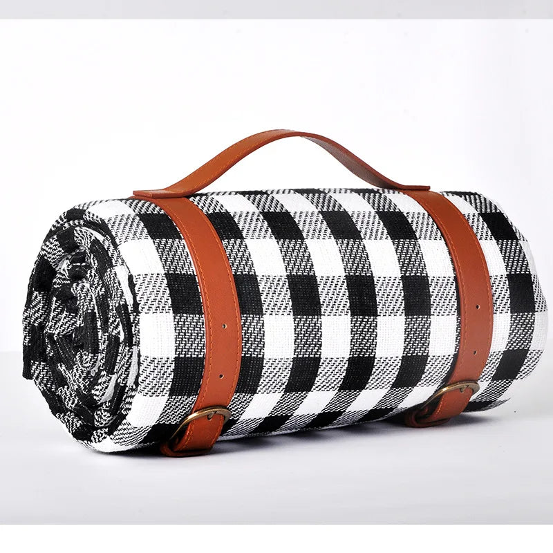 Waterproof Outdoor Picnic Mat Colorful Plaid Stripe Rectangular Sleeping Blanket Pad, Ideal for Camping, Beach Trips, and as a Living Room Carpet - Delicate Leather