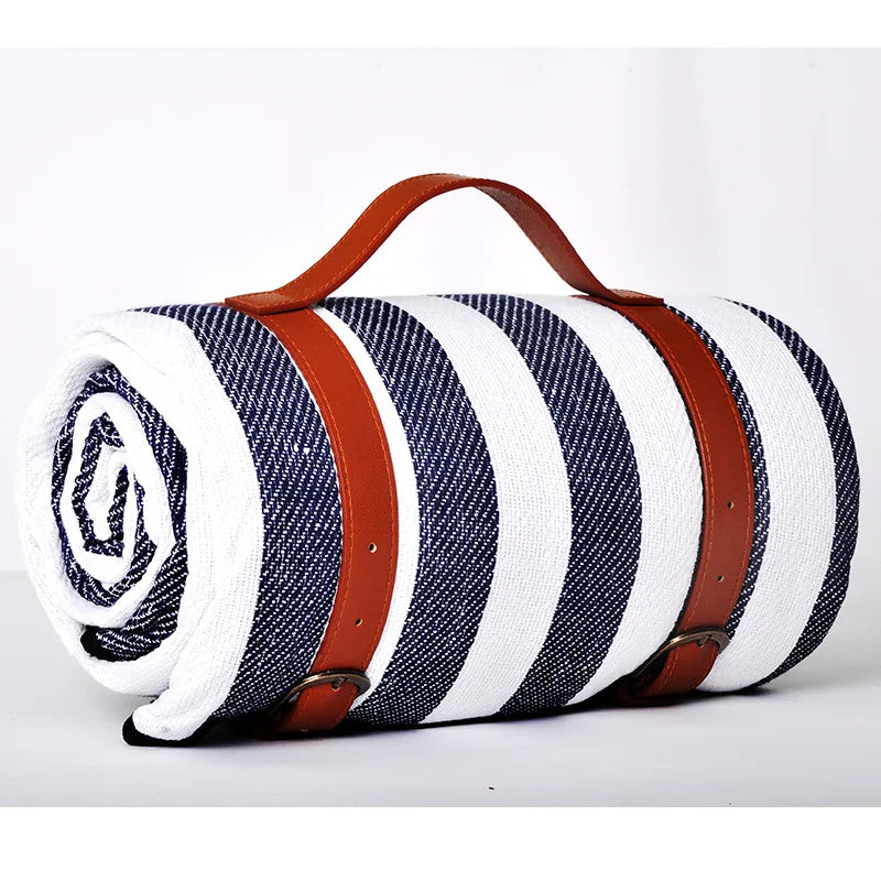 Waterproof Outdoor Picnic Mat Colorful Plaid Stripe Rectangular Sleeping Blanket Pad, Ideal for Camping, Beach Trips, and as a Living Room Carpet - Delicate Leather
