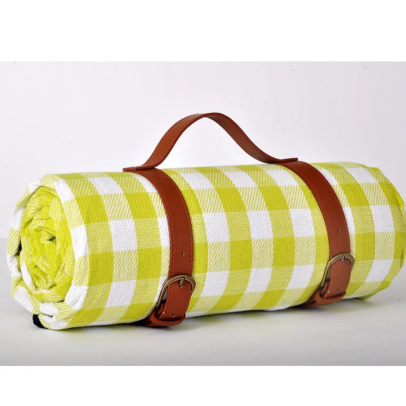 Waterproof Outdoor Picnic Mat Colorful Plaid Stripe Rectangular Sleeping Blanket Pad, Ideal for Camping, Beach Trips, and as a Living Room Carpet - Delicate Leather