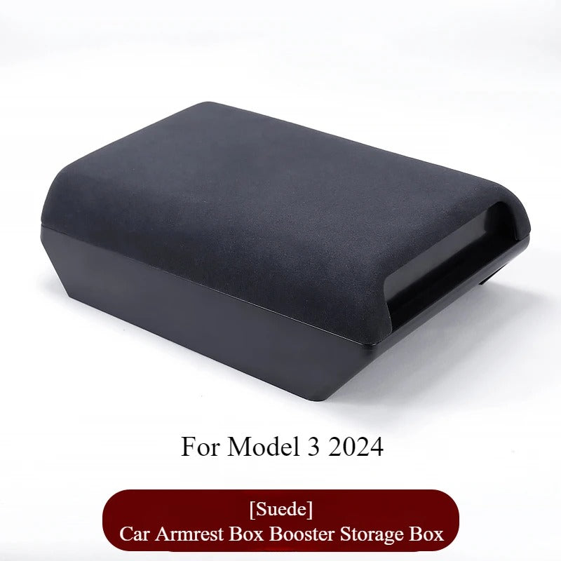 Car Armrest Box Booster Storage Box – For Tesla Model Y & New Model 3 Highland 2024 - Delicate Leather
