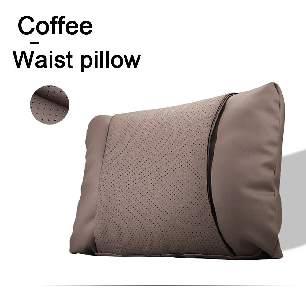 Orthopedic Memory Foam Seat Cushion & Back Support Pillow Set – Coccyx and Lumbar Relief for Office Chair & Car - Delicate Leather