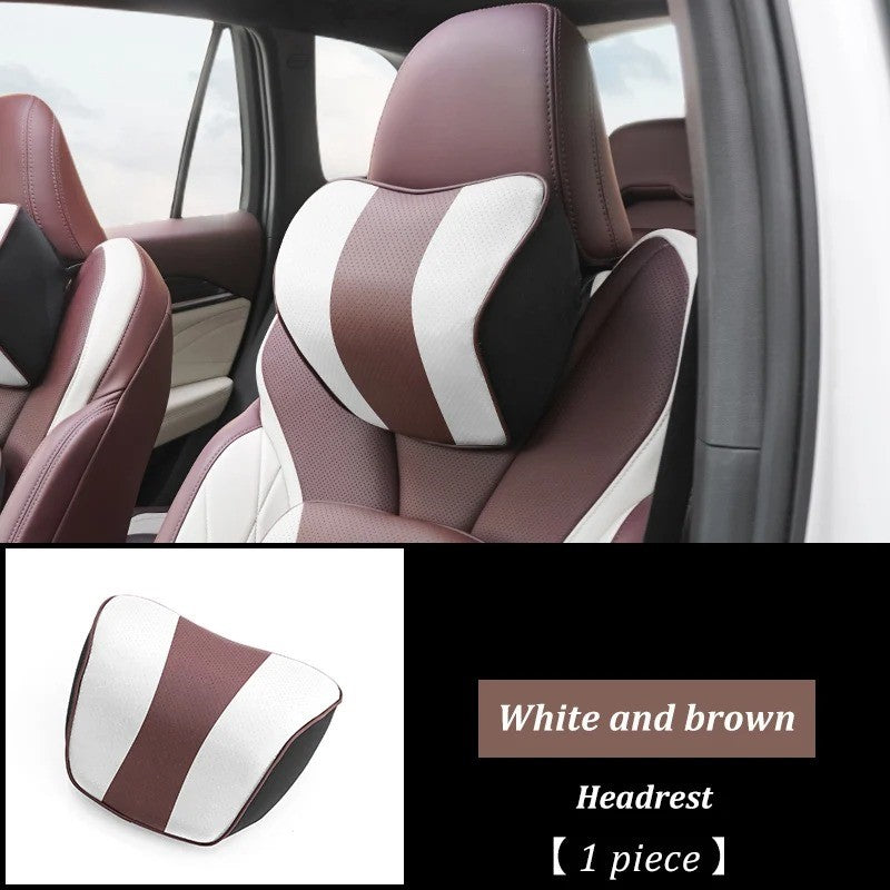 Memory Foam Car Headrest Pillow & Lumbar Support Cushion – Neck Holder & Seat Comfort for Ultimate Driving Relief - Delicate Leather