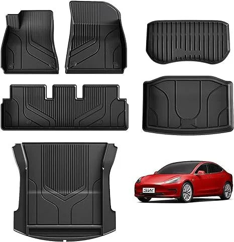 TPE Waterproof Non-Slip Floor Mats for Tesla Model 3/Y (2019-2024) - All-Weather Protection and Eco-Friendly Car Accessories - Delicate Leather