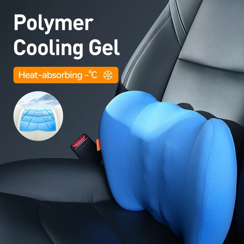 Car Cooling Headrest & Lumbar Pillow – 3D Memory Foam Neck & Waist Support Cushion - Delicate Leather