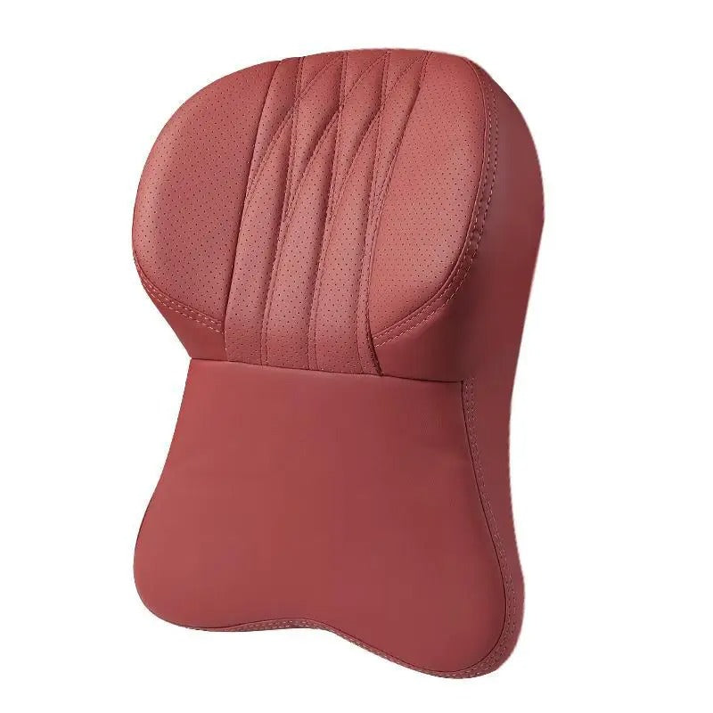 3D Memory Foam Car Neck Pillow – Embroidered Leather Lumbar Support for Back Pain Relief - Delicate Leather