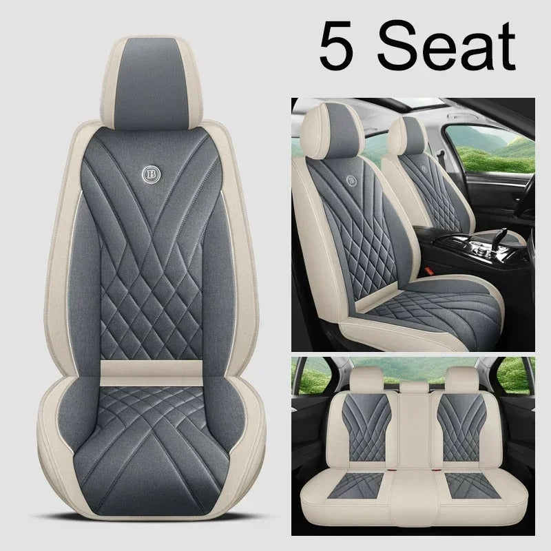 Universal Full Coverage Flax Car Seat Cover - Stylish Protection for Car Models - Delicate Leather