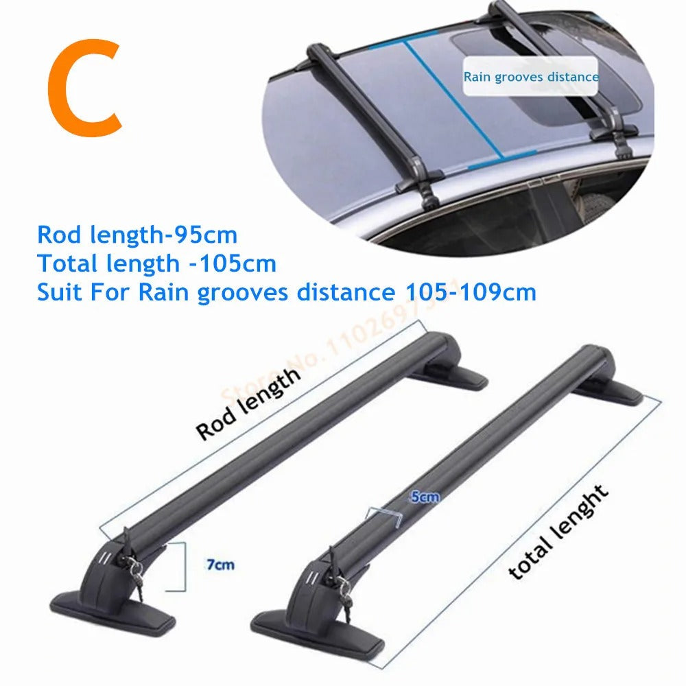 Universal Car Roof Mounting Rack Rail Bar - Black Aluminum Luggage Carrier with Lock - Delicate Leather