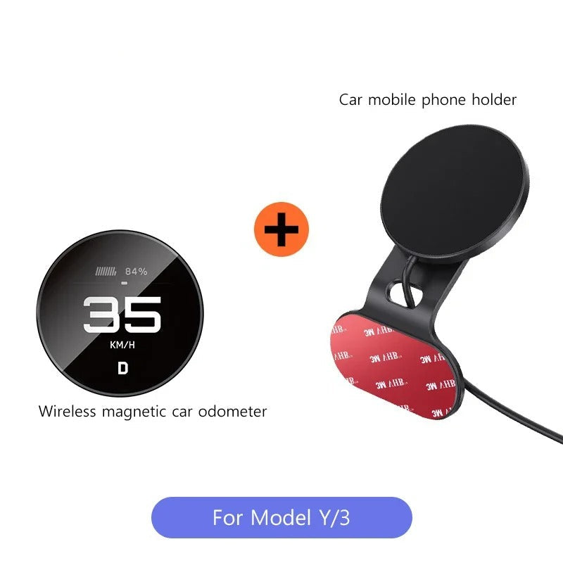 Ultra-Thin Dashboard Display with Wireless Magnetic Charging – Tesla Model Y & Model 3 - Delicate Leather