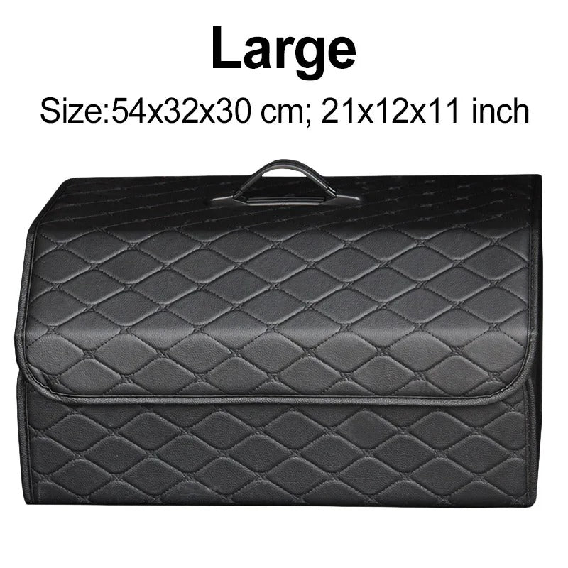 PU Leather Car Trunk Organizer – Collapsible Storage Box for Cars & SUVs | Foldable Cargo Storage Bag for Stowing & Tidying - Delicate Leather