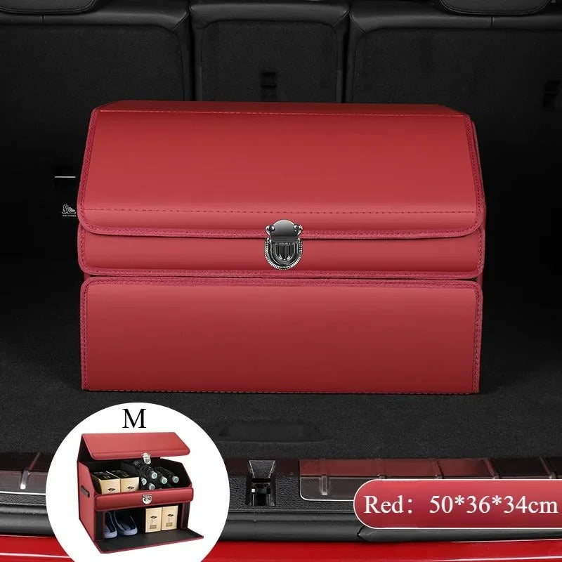 Premium PU Leather Car Trunk Organizer – Foldable Storage Box for Car Interior | Durable, Odorless, Easy-to-Clean Cargo Organizer - Delicate Leather