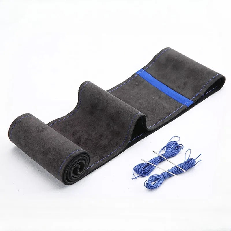 Suede Leather Braided Car Steering Wheel Cover – Universal 38cm DIY Hand-Stitched Handle Cover for All-Season Comfort and Style - Delicate Leather