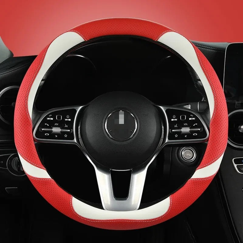 Premium Nappa Leather Steering Wheel Cover – Anti-Slip Universal Fit for Cars, SUVs, Vans, and Trucks - Delicate Leather