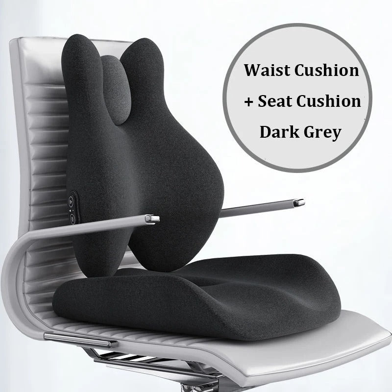 Memory Foam Electric Massage Chair Cushion Set – Hot Compress for Waist Pain Relief in Car, Office, or Home - Delicate Leather