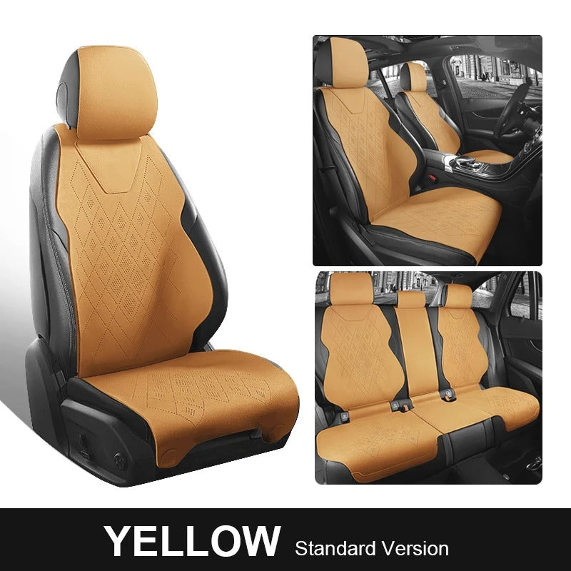 Universal Suede Saddle Seat Cushion Pad – Half-Covered 5-Seat Set for Sedan & SUV - Delicate Leather