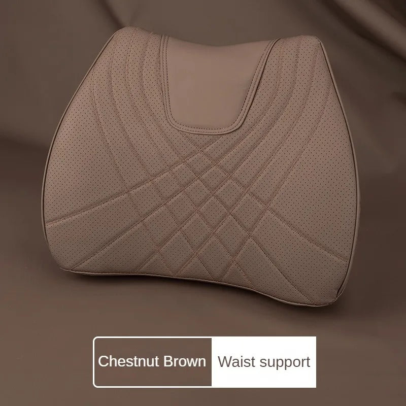 Leather Car Headrest & Lumbar Pillow Set – Memory Foam Neck and Waist Support - Delicate Leather