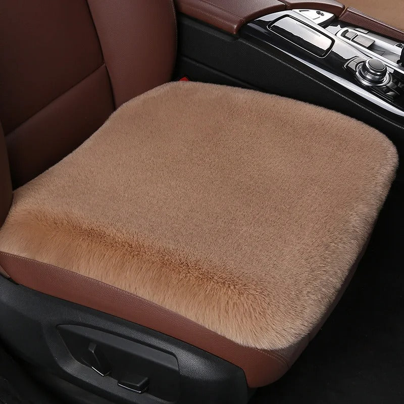 Winter Warm Plush Car Seat Cover Set - Fluffy Faux Rabbit Fur for 5-Seat Cars - Delicate Leather