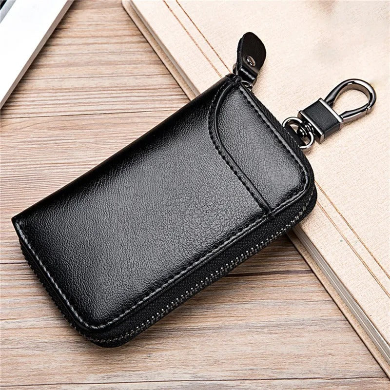 Leather Key Case Organizer Pouch – Car Key Wallet with Card Holder for Men & Women | Multi-Function Keychain Bag - Delicate Leather