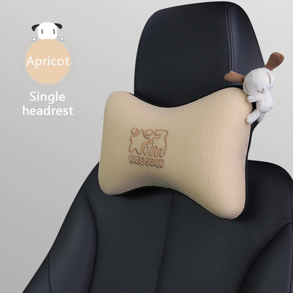 New Car Lumbar Pillow & Headrest Support – Memory Foam Cellular Grid Breathable Cushion - Delicate Leather