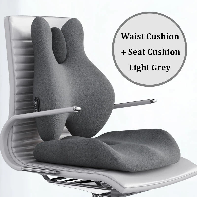 Memory Foam Electric Massage Chair Cushion Set – Hot Compress for Waist Pain Relief in Car, Office, or Home - Delicate Leather
