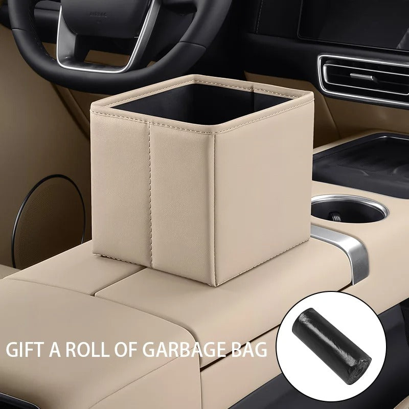 Foldable Car Trash Can & Multi-Functional Storage Box – Compact, Moisture-Proof ABS Organizer for Vehicle Interior Cleaning & Tidying - Delicate Leather