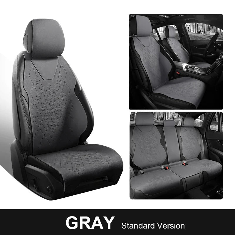 Universal Suede Saddle Seat Cushion Pad – Half-Covered 5-Seat Set for Sedan & SUV - Delicate Leather