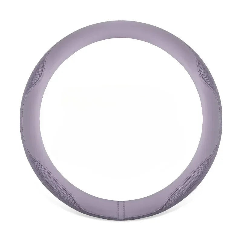 Leather Steering Wheel Cover with Breathable Ice Silk Mesh – Universal Fit for 14.5"-15" Steering Wheels - Delicate Leather