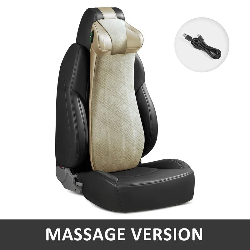 Memory Foam Car Neck Massage Pillow & Lumbar Support Cushion – Ergonomic Headrest for Travel and Auto Seat Comfort - Delicate Leather