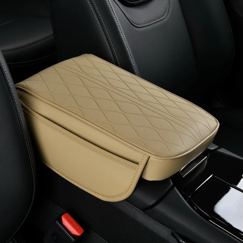 Universal Car Armrest Box with Storage, Heightened Leather Memory Foam Cushion Pad – Protective Support for Auto Center Console - Delicate Leather