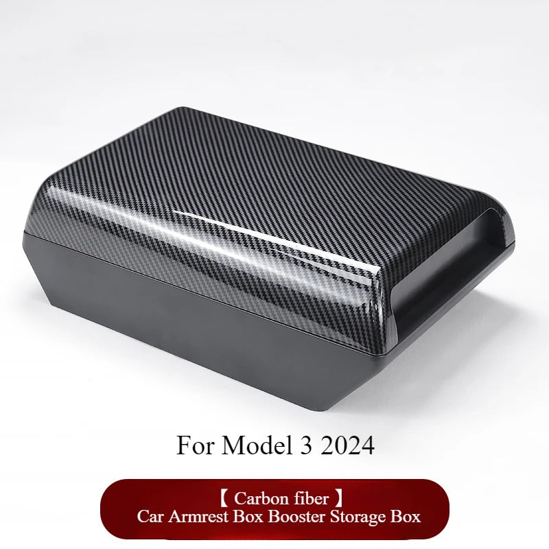 Car Armrest Box Booster Storage Box – For Tesla Model Y & New Model 3 Highland 2024 - Delicate Leather
