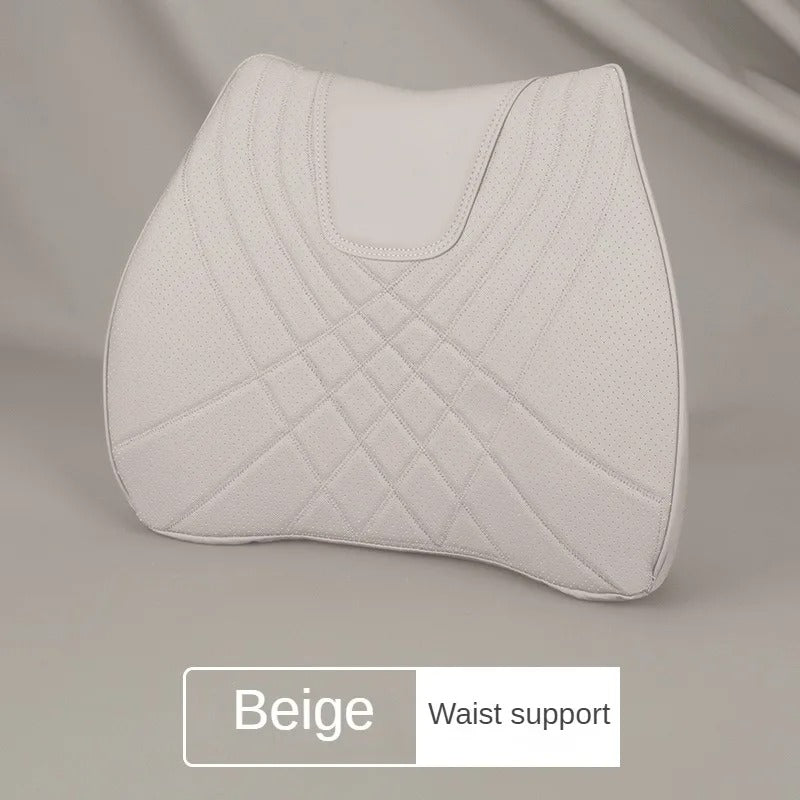 Leather Car Headrest & Lumbar Pillow Set – Memory Foam Neck and Waist Support - Delicate Leather