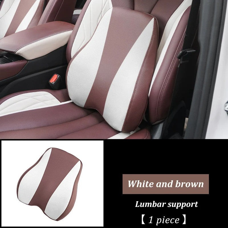 Memory Foam Car Headrest Pillow & Lumbar Support Cushion – Neck Holder & Seat Comfort for Ultimate Driving Relief - Delicate Leather