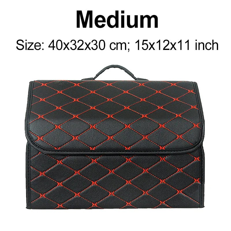 PU Leather Car Trunk Organizer – Collapsible Storage Box for Cars & SUVs | Foldable Cargo Storage Bag for Stowing & Tidying - Delicate Leather