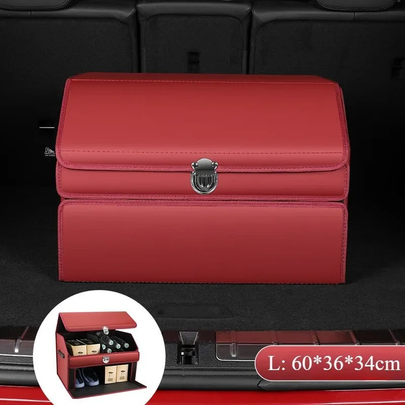 Premium PU Leather Car Trunk Organizer – Foldable Storage Box for Car Interior | Durable, Odorless, Easy-to-Clean Cargo Organizer - Delicate Leather