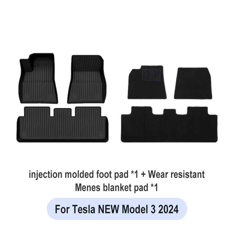 TPE Waterproof Anti-Slip Trunk Mat & Floor Liner Set for Tesla Model Y/3 Highland (2021-2024) - Delicate Leather