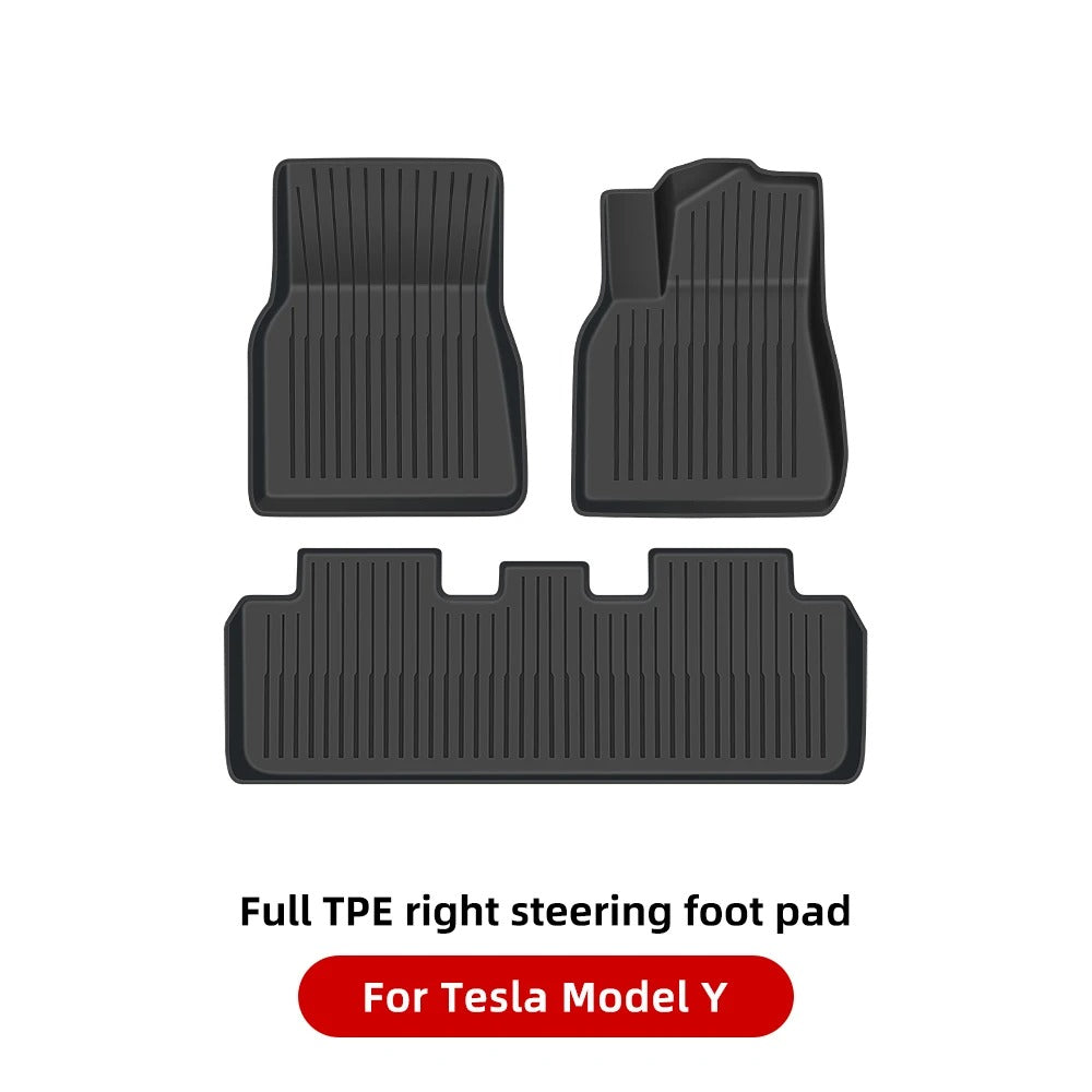 TPE Waterproof Anti-Slip Floor & Trunk Mat Set for Tesla Model Y (2021-2024) and Model 3 Highland - All-Weather Floor Liner - Delicate Leather