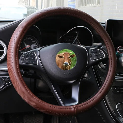 Leather Car Steering Wheel Cover - Wavy Line Design with Silica Gel Liner
