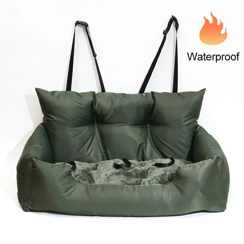 Luxury Removable Waterproof Dog Car Seat & Bed - Portable Travel Pet Carrier for Medium and Large Dogs - Delicate Leather