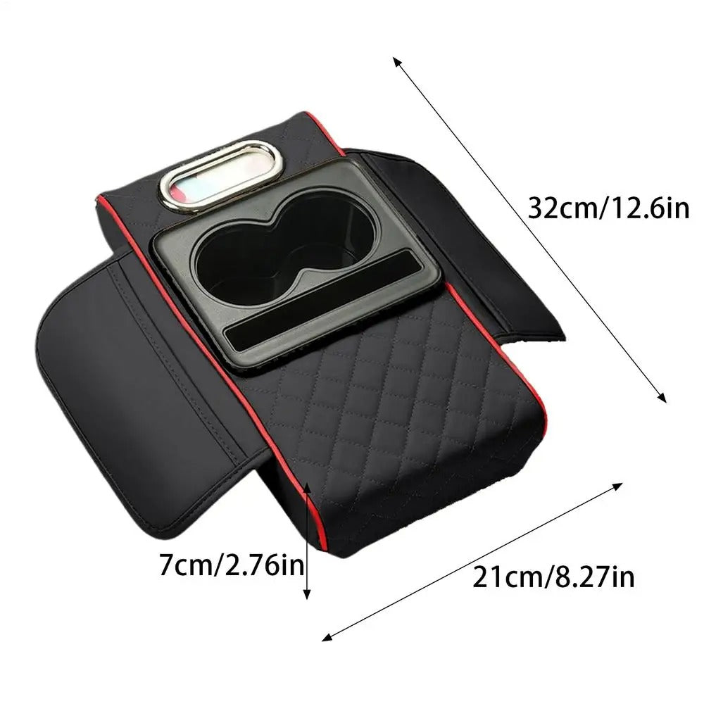 Multifunctional Center Console Cover – Armrest Cushion with Cup and Phone Holder - Delicate Leather