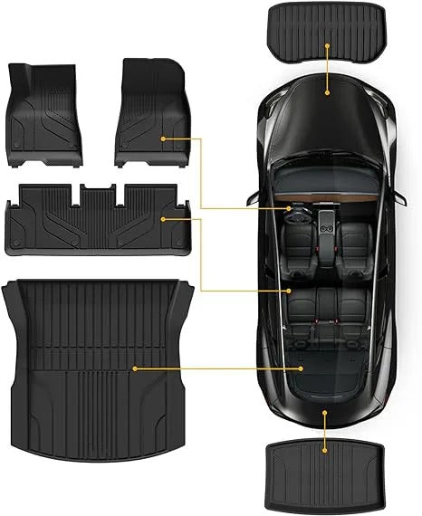 TPE Waterproof Non-Slip Floor Mats for Tesla Model 3/Y (2019-2024) - All-Weather Protection and Eco-Friendly Car Accessories - Delicate Leather