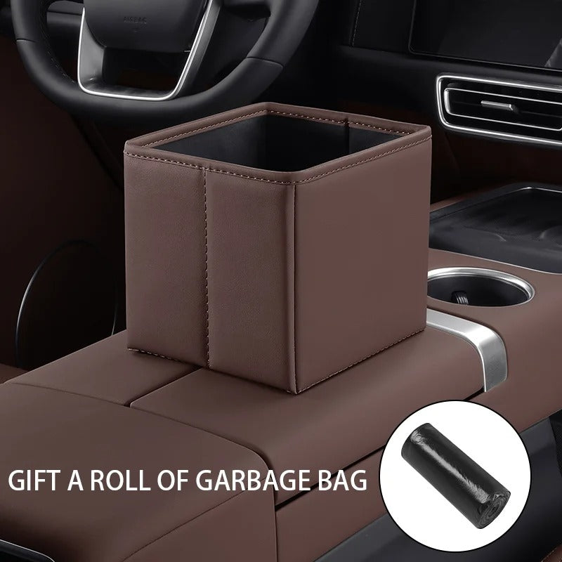 Foldable Car Trash Can & Multi-Functional Storage Box – Compact, Moisture-Proof ABS Organizer for Vehicle Interior Cleaning & Tidying - Delicate Leather