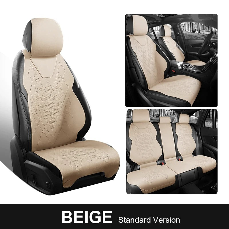 Universal Suede Saddle Seat Cushion Pad – Half-Covered 5-Seat Set for Sedan & SUV - Delicate Leather