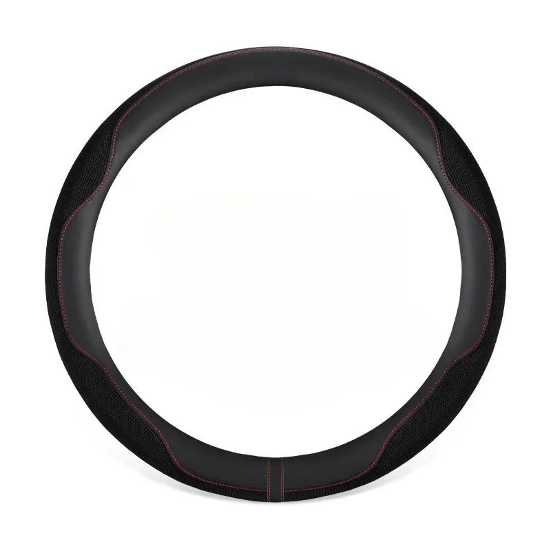 Leather Steering Wheel Cover with Breathable Ice Silk Mesh – Universal Fit for 14.5"-15" Steering Wheels - Delicate Leather