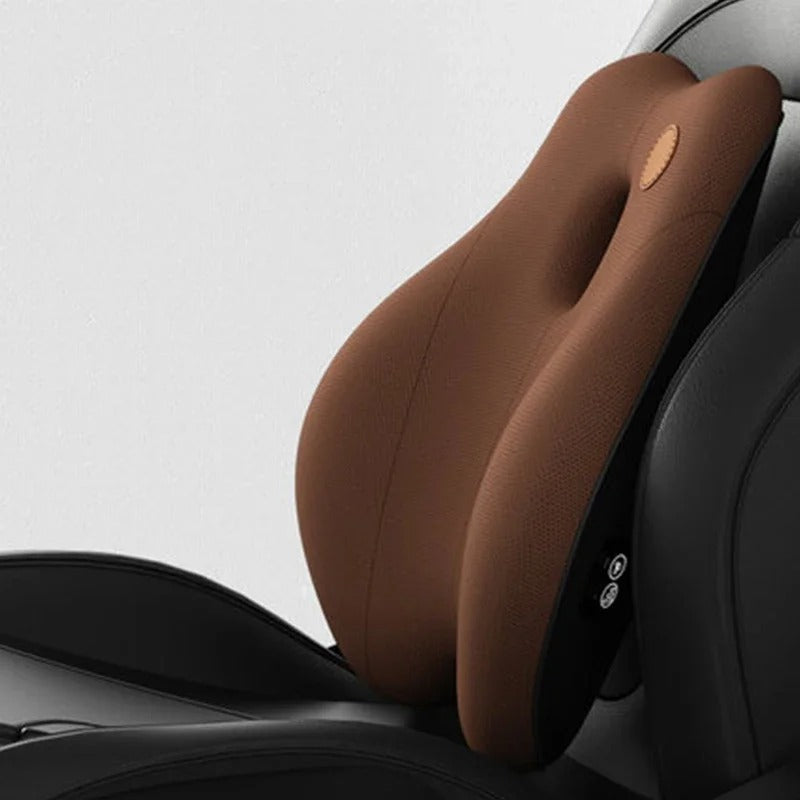 Car Massage Neck Pillow and Lumbar Support Pad – Universal Headrest and Back Support for Travel and Relaxation - Delicate Leather