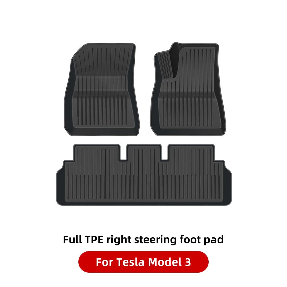 TPE Waterproof Anti-Slip Floor & Trunk Mat Set for Tesla Model Y (2021-2024) and Model 3 Highland - All-Weather Floor Liner - Delicate Leather