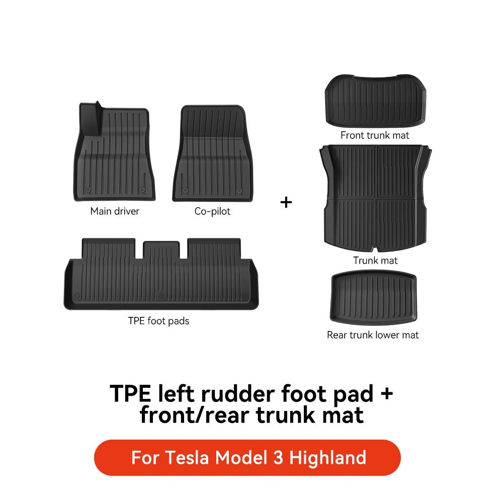 TPE Car Floor Mats & Luggage Mat Set for Tesla Model 3 Highland/Model Y (2019-2024) - Four Seasons Waterproof Anti-Slip Trunk Mat - Delicate Leather