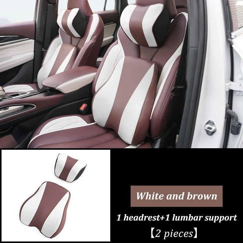Memory Foam Car Headrest Pillow & Lumbar Support Cushion – Neck Holder & Seat Comfort for Ultimate Driving Relief - Delicate Leather