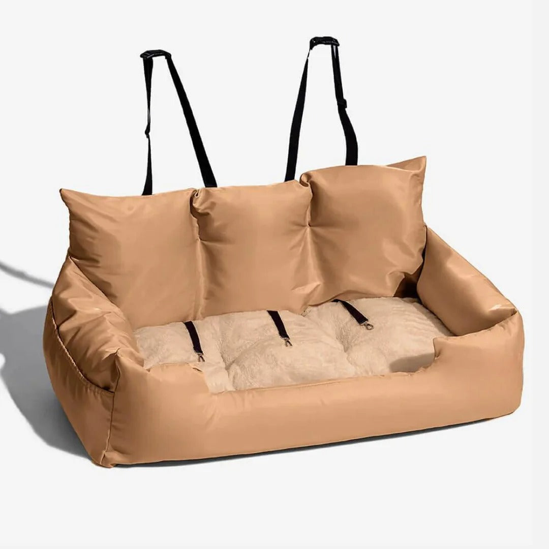 Large Foldable Dog Car Seat with Hammock Design – Travel Pet Carrier for Cats and Dogs, Ideal for Rear Seats - Delicate Leather