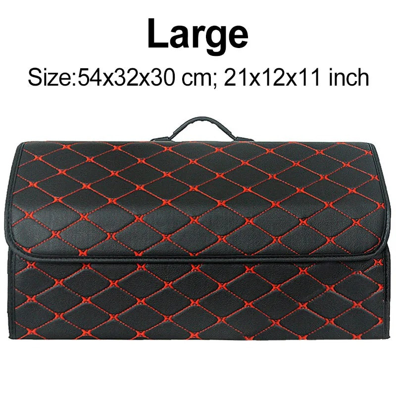 PU Leather Car Trunk Organizer – Collapsible Storage Box for Cars & SUVs | Foldable Cargo Storage Bag for Stowing & Tidying - Delicate Leather