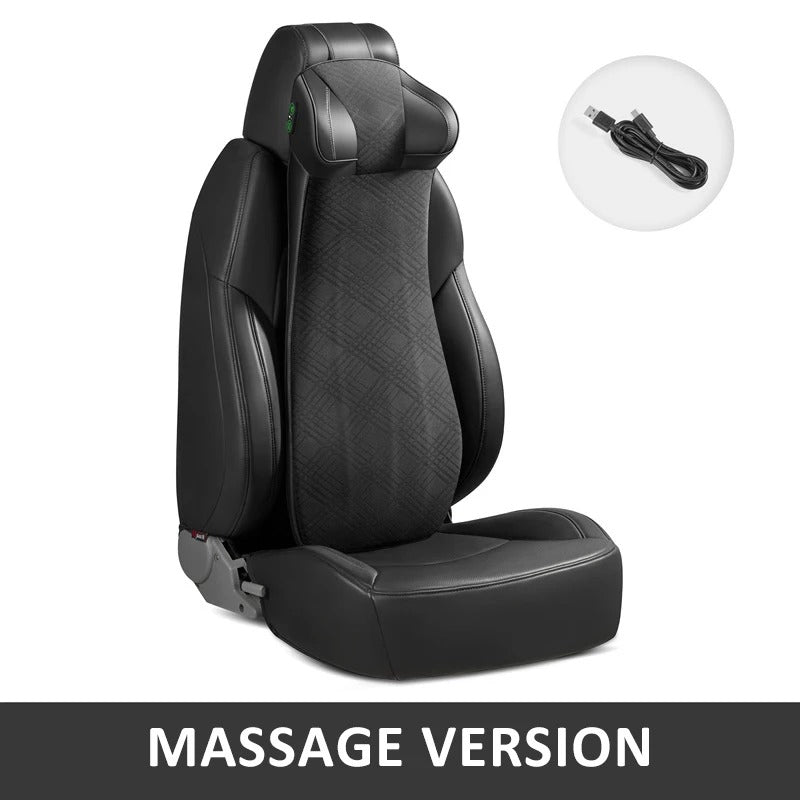 Memory Foam Car Neck Massage Pillow & Lumbar Support Cushion – Ergonomic Headrest for Travel and Auto Seat Comfort - Delicate Leather