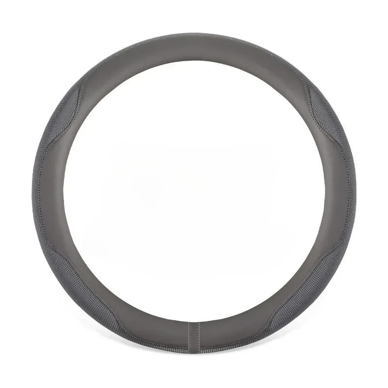 Leather Steering Wheel Cover with Breathable Ice Silk Mesh – Universal Fit for 14.5"-15" Steering Wheels - Delicate Leather